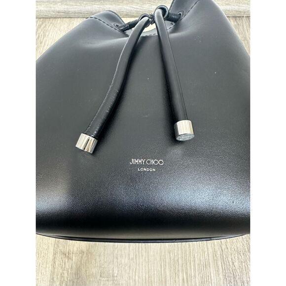 JIMMY CHOO Bon Bon Bucket Black Soft Shiny Smooth Calf Leather Bucket Bag $1750 - Picture 10 of 15